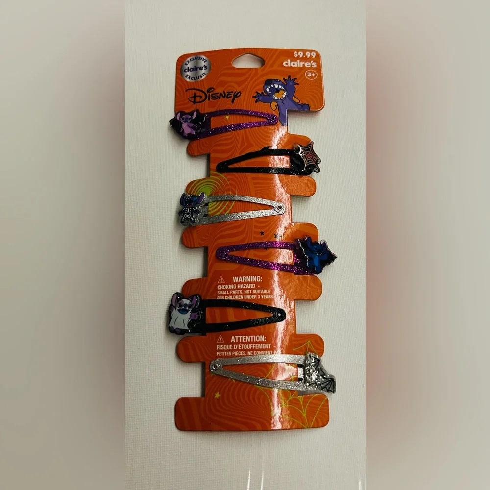 New 6 Disney Stitch Claire's Small Glitter Hair Clips 2 1/4